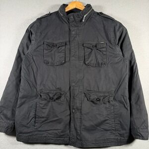 O'Neill Mens Black Pinstripe Utility Jacket Size XL With Multiple Pockets